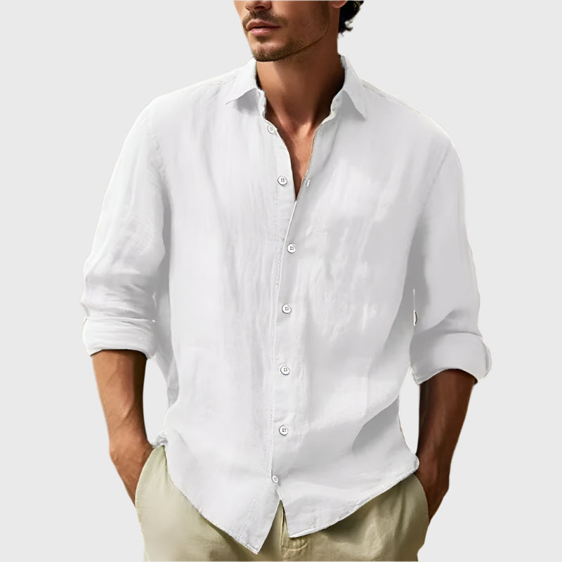 Men'S Cotton Linen Shirt Button up Shirt Summer Beach Shirt Long Sleeve Plain Lapel Spring & Summer Casual Daily Clothing