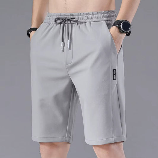 2022 Summer Men'S Sports Shorts Solid Color Straight Pattern Loose Type Elastic Waist Drawstring Casual Shorts Jogging Pants