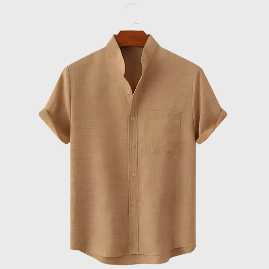 Summer New Men'S Shirts Solid Color Hemp Short Sleeve Lapel Shirt Casual plus Size Shirt Men'S Wear