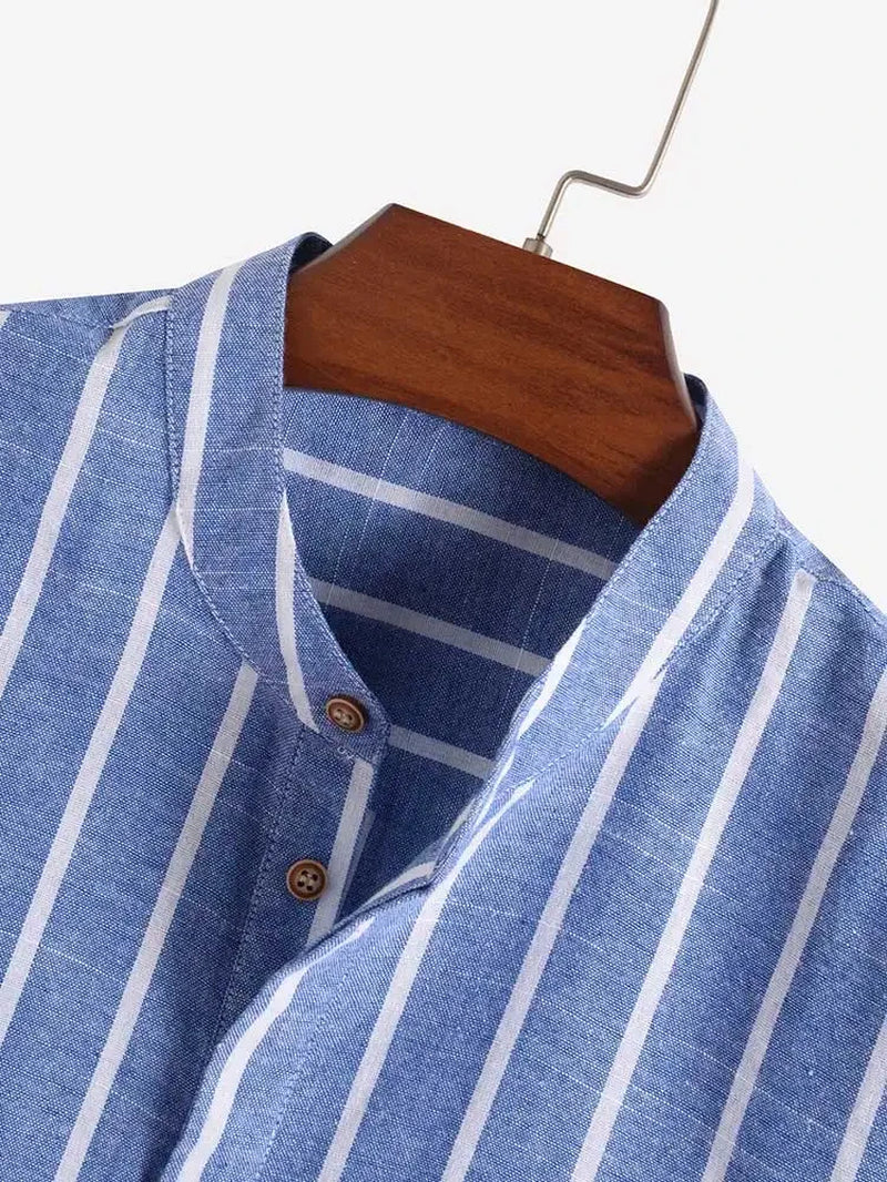 Men'S Linen Shirts Short Sleeve Casual Shirts Button down Shirt for Men Beach Summer Wedding Shirt Striped Shirts